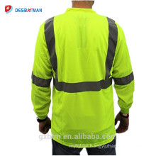 Hi-vis Men Tee 100% Polyester Birds eye Mesh Moisture Wicking Long Sleeve Reflective Tapes Men T Shirt with Pocket